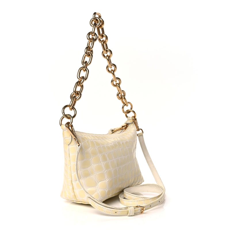  Miu Miu Calfskin Crocodile Embossed St Cocco Spirit Bag White