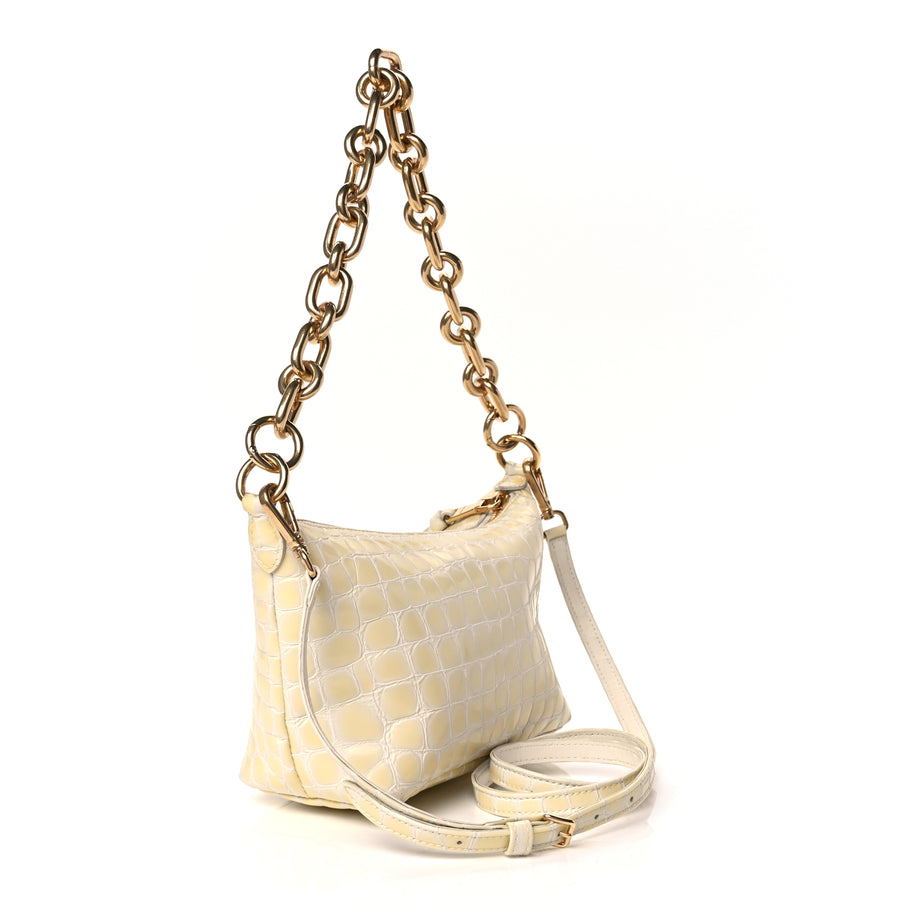 Miu Miu Calfskin Crocodile Embossed St Cocco Spirit Bag White Image 2