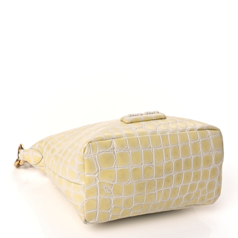 Miu Miu Calfskin Crocodile Embossed St Cocco Spirit Bag White Image 3