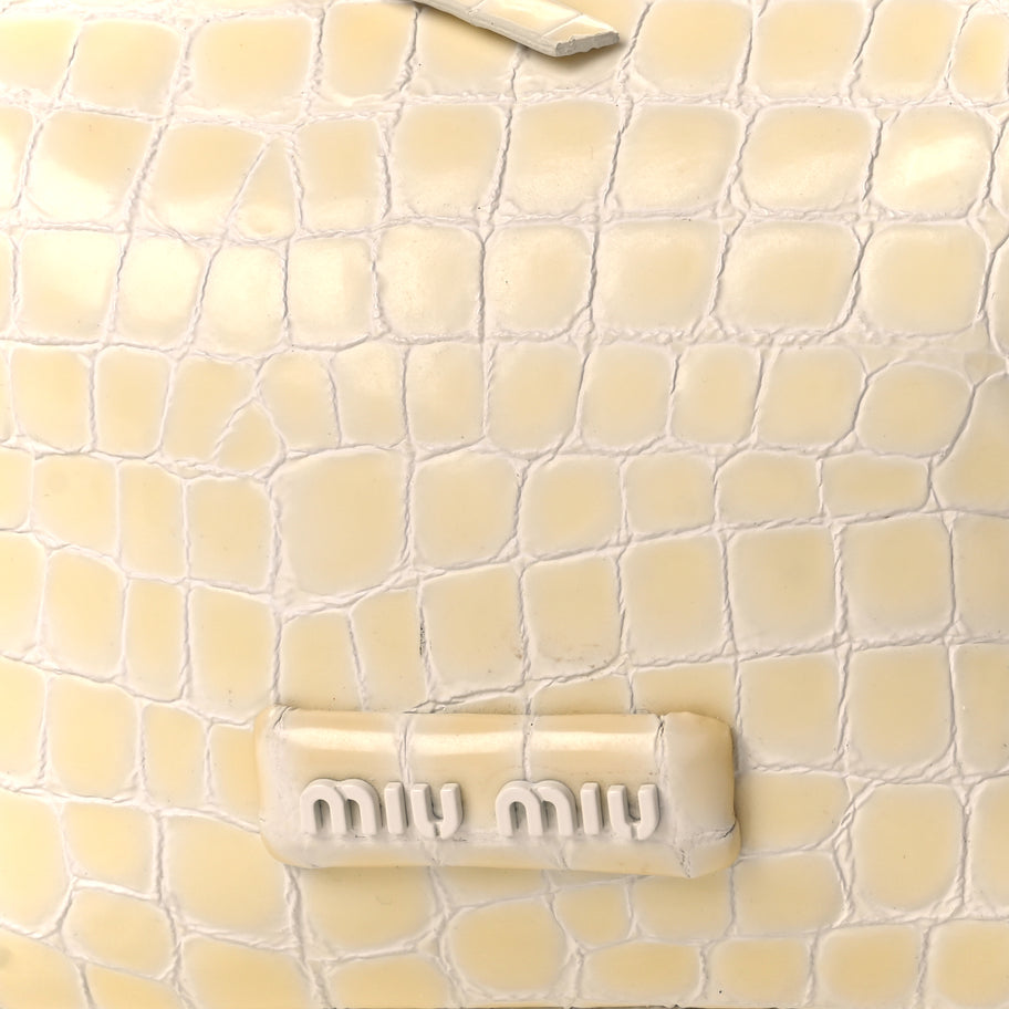 Miu Miu Calfskin Crocodile Embossed St Cocco Spirit Bag White Image 7