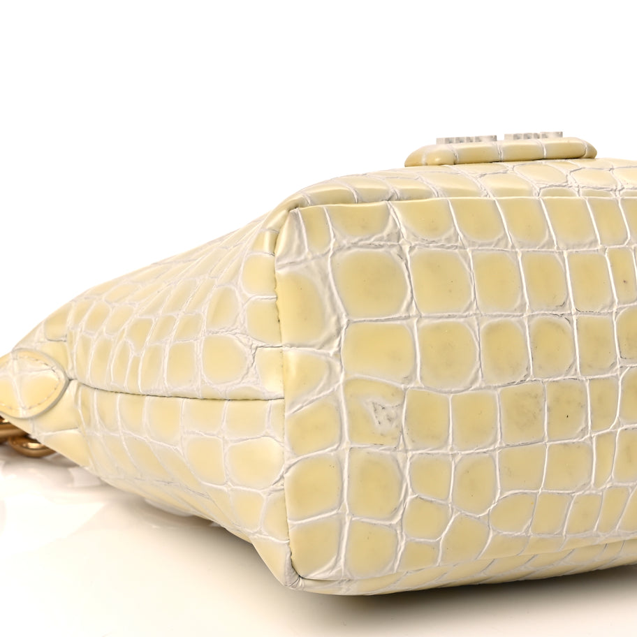 Miu Miu Calfskin Crocodile Embossed St Cocco Spirit Bag White Image 8