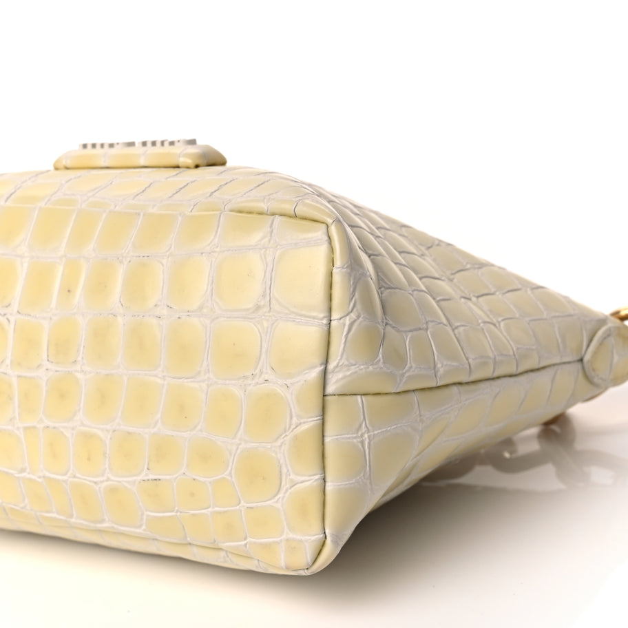 Miu Miu Calfskin Crocodile Embossed St Cocco Spirit Bag White Image 9