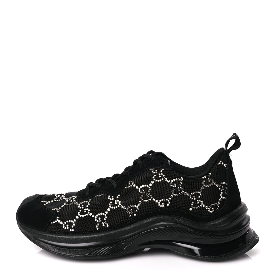 Gucci Tela Retino Mesh Crystal Suede GG Monogram Womens Gucci Run Sneakers 36 Black Silver Image 1