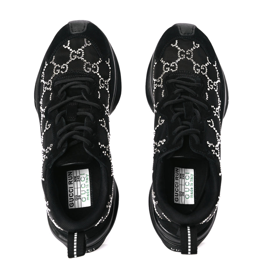 Gucci Tela Retino Mesh Crystal Suede GG Monogram Womens Gucci Run Sneakers 36 Black Silver Image 2