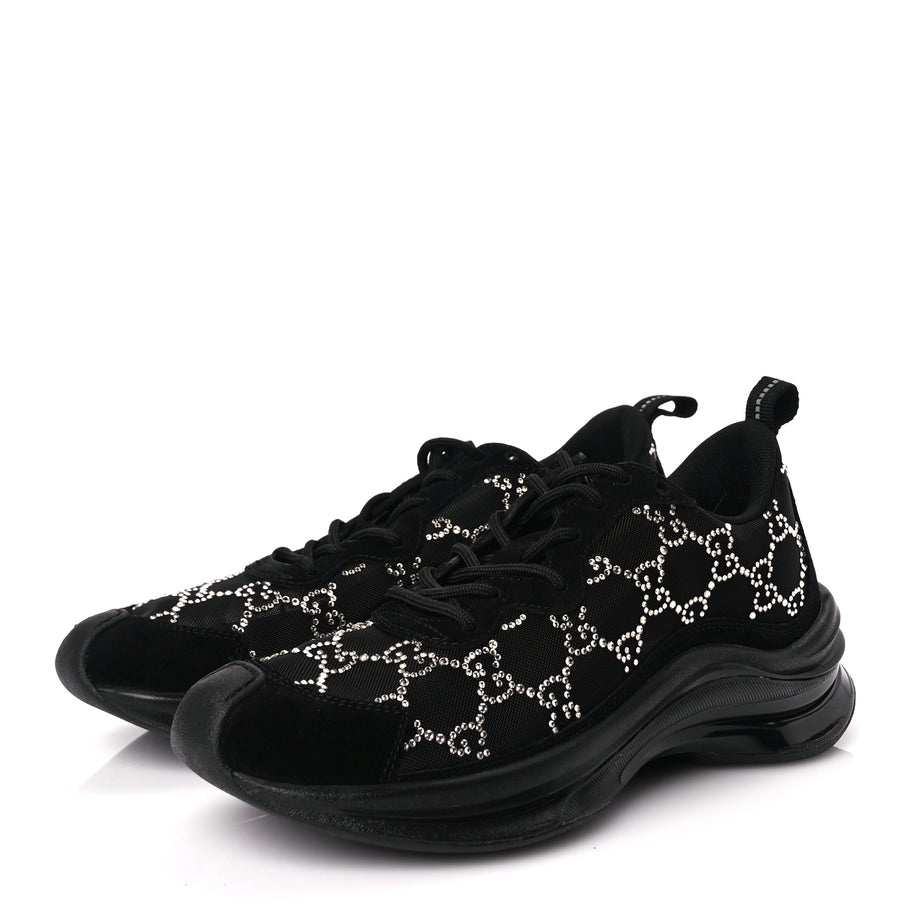 Gucci Tela Retino Mesh Crystal Suede GG Monogram Womens Gucci Run Sneakers 36 Black Silver Image 4