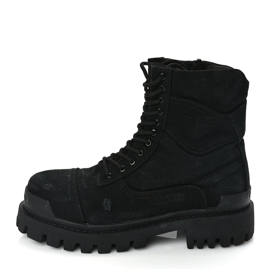 Balenciaga Canvas Distressed Mens 20mm Strike Lace Up Boots 46 Black Image 1