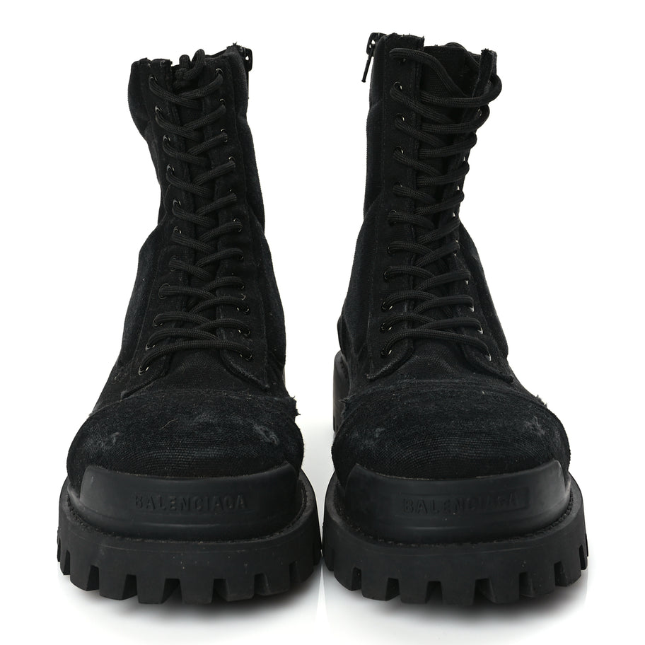 Balenciaga Canvas Distressed Mens 20mm Strike Lace Up Boots 46 Black Image 2