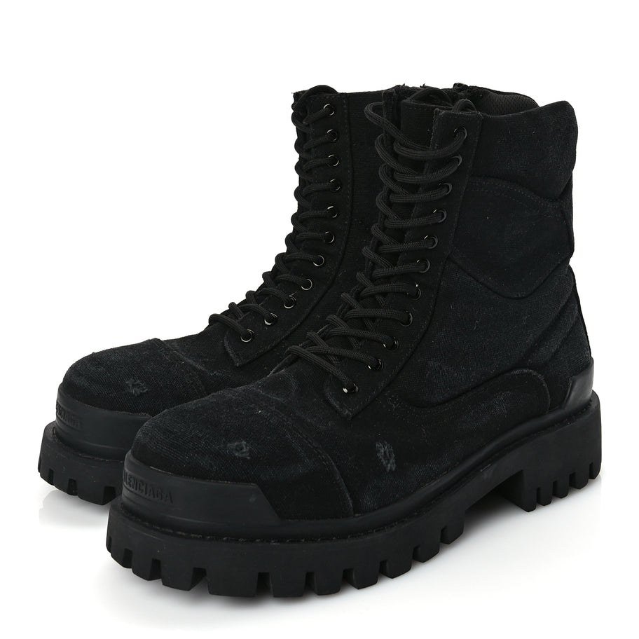 Balenciaga Canvas Distressed Mens 20mm Strike Lace Up Boots 46 Black Image 3