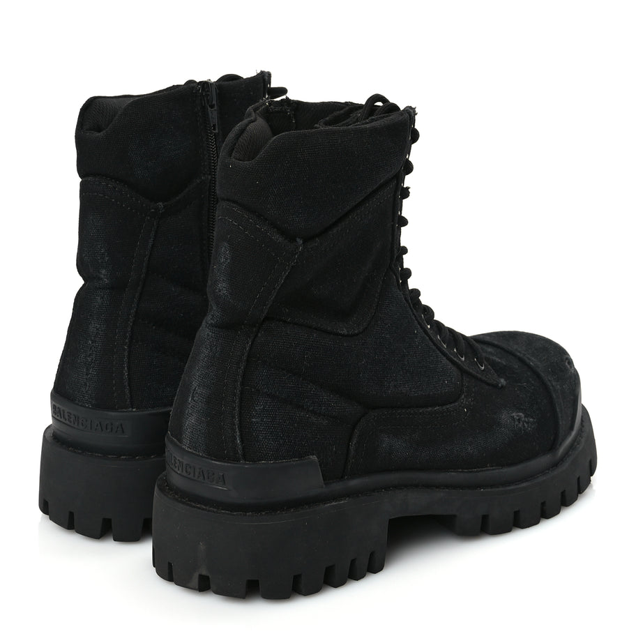 Balenciaga Canvas Distressed Mens 20mm Strike Lace Up Boots 46 Black Image 4