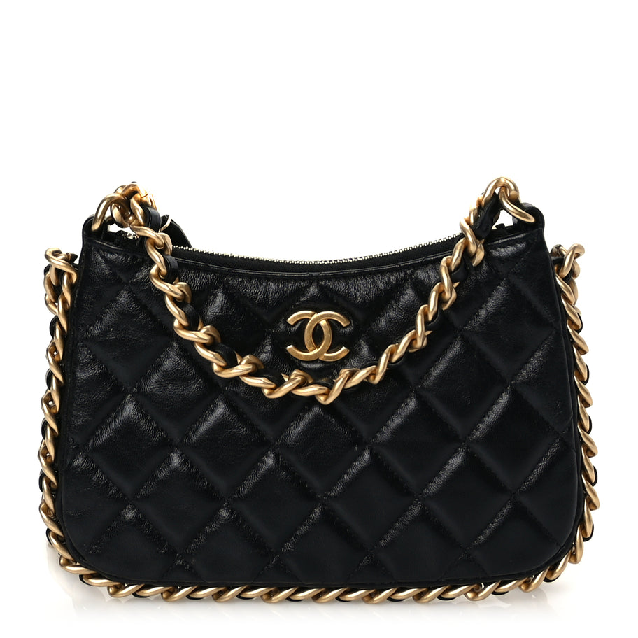 Chanel Lambskin Quilted Chain Around Top Handle Mini Bag Black Image 1