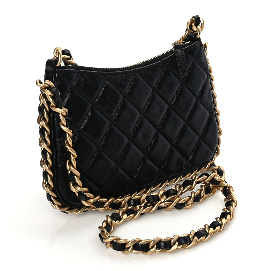 Chanel Lambskin Quilted Chain Around Top Handle Mini Bag Black Image 2