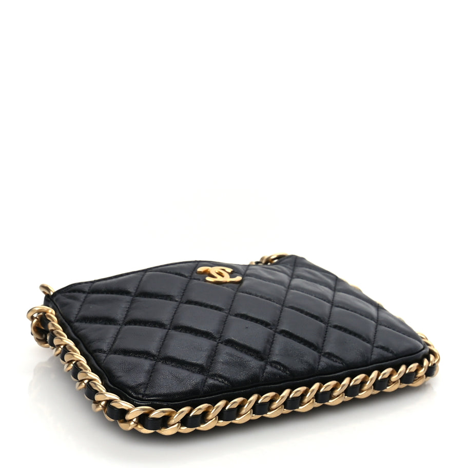 Chanel Lambskin Quilted Chain Around Top Handle Mini Bag Black Image 3