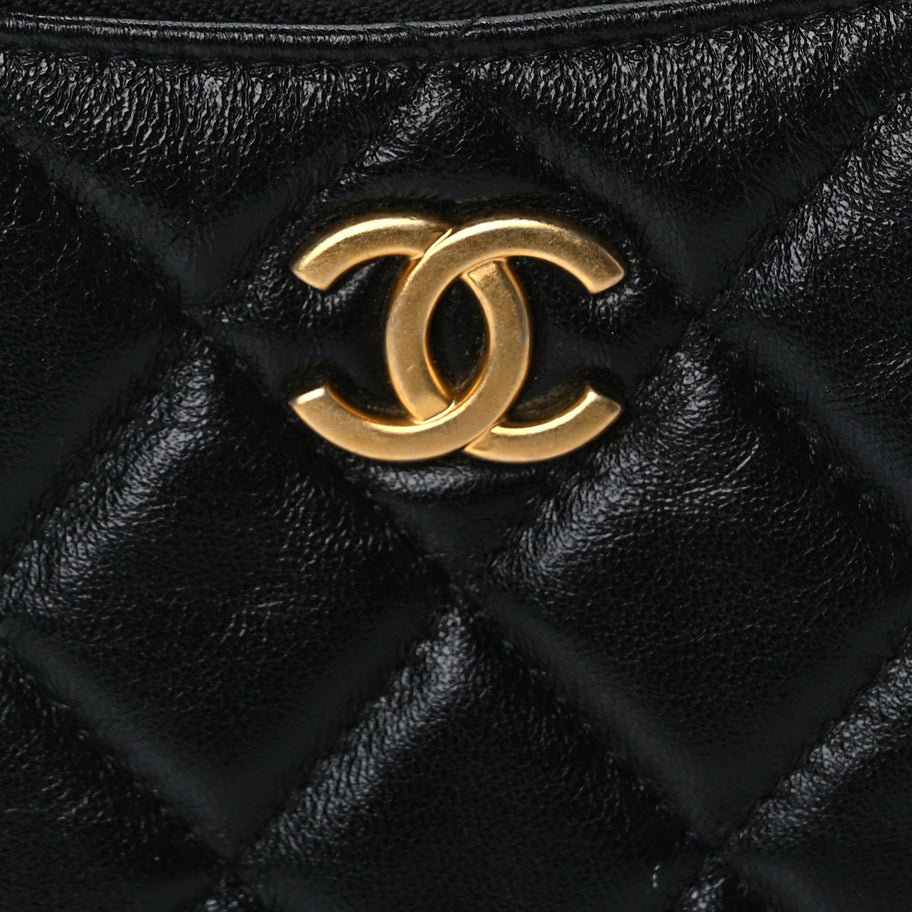 Chanel Lambskin Quilted Chain Around Top Handle Mini Bag Black Image 7