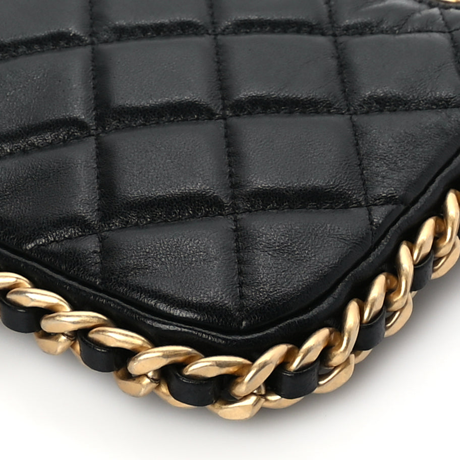 Chanel Lambskin Quilted Chain Around Top Handle Mini Bag Black Image 9