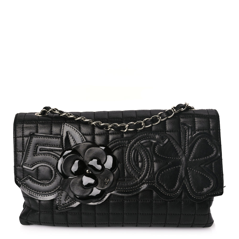 Chanel Lambskin Quilted Chocolate Bar Camellia No. 5 Flap Bag Black Image 1