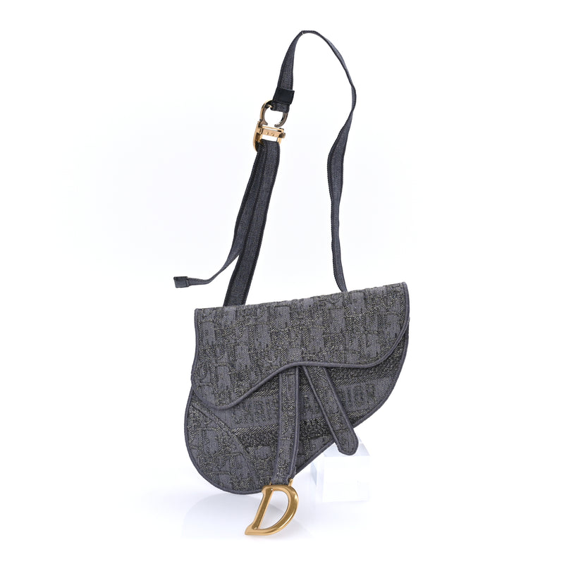  Christian Dior Oblique Embroidered Saddle Belt Pouch  Grey