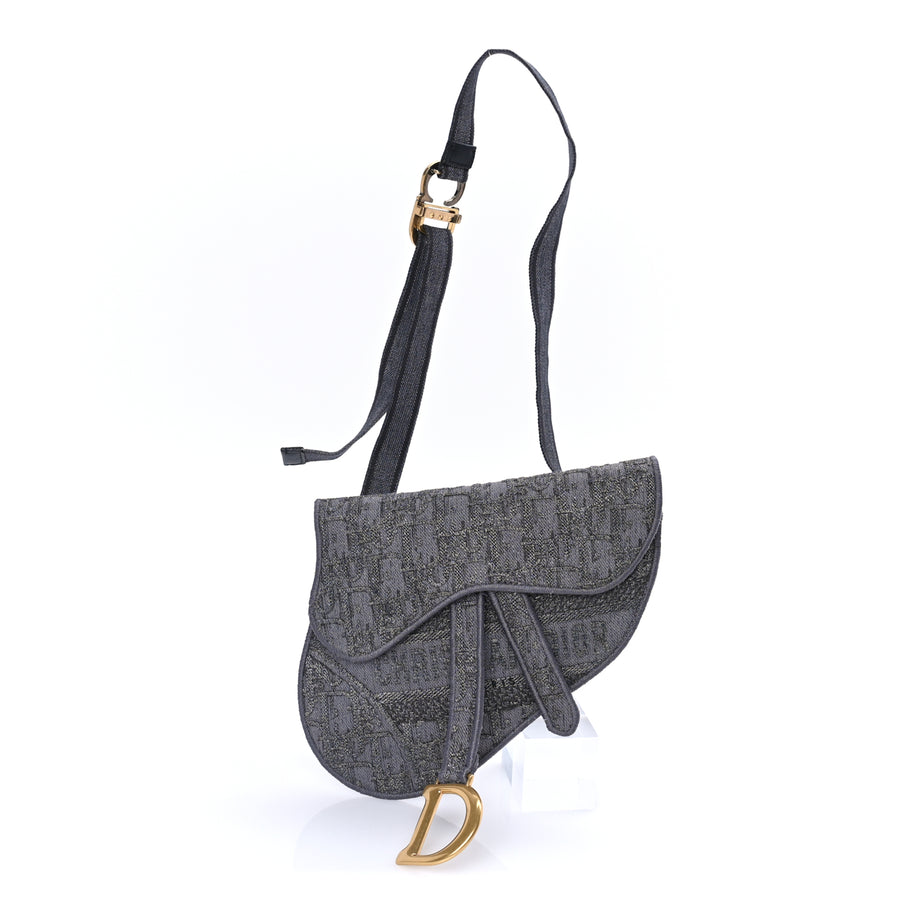 Christian Dior Oblique Embroidered Saddle Belt Pouch  Grey Image 1