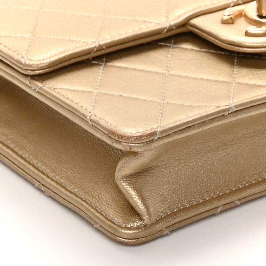 Chanel Metallic Lambskin Quilted Small Chic Pearls Flap Gold Image 7