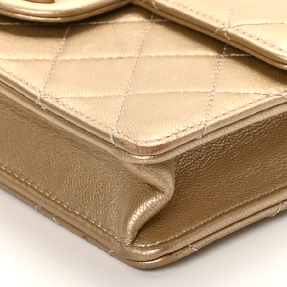 Chanel Metallic Lambskin Quilted Small Chic Pearls Flap Gold Image 8
