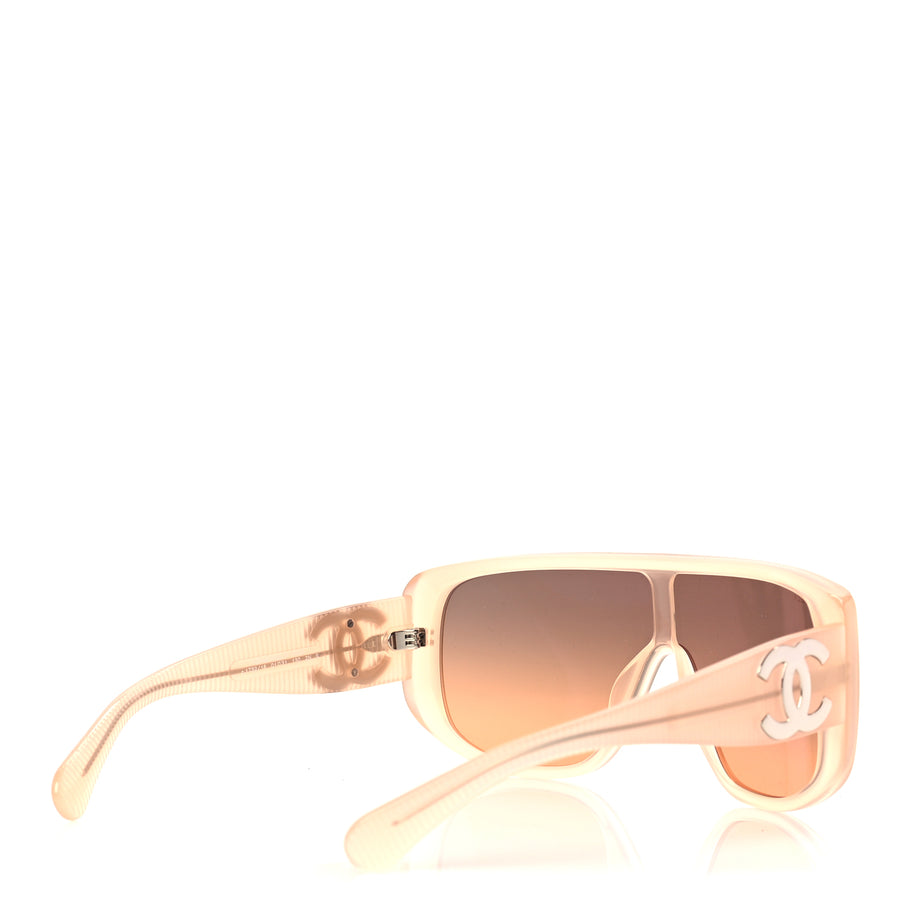 Chanel Transparent Acetate Shield Sunglasses 5495  Peach Image 6