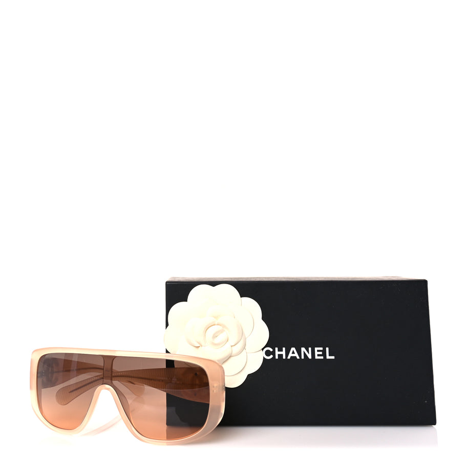 Chanel Transparent Acetate Shield Sunglasses 5495  Peach Image 7