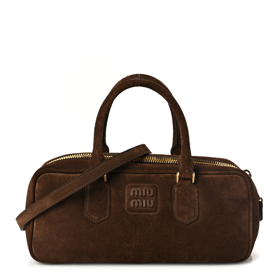 Miu Miu Camoscio Padded Large Arcadie Top Handle Bag Cacao Image 1