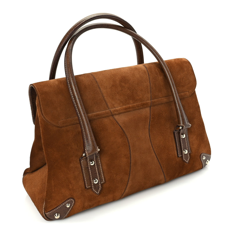  Gucci Suede Bamboo Horsebit Large Flap Bag Brown