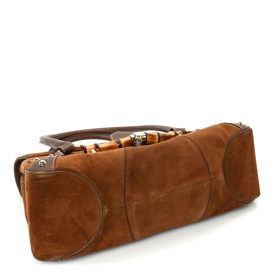 Gucci Suede Bamboo Horsebit Large Flap Bag Brown Image 3