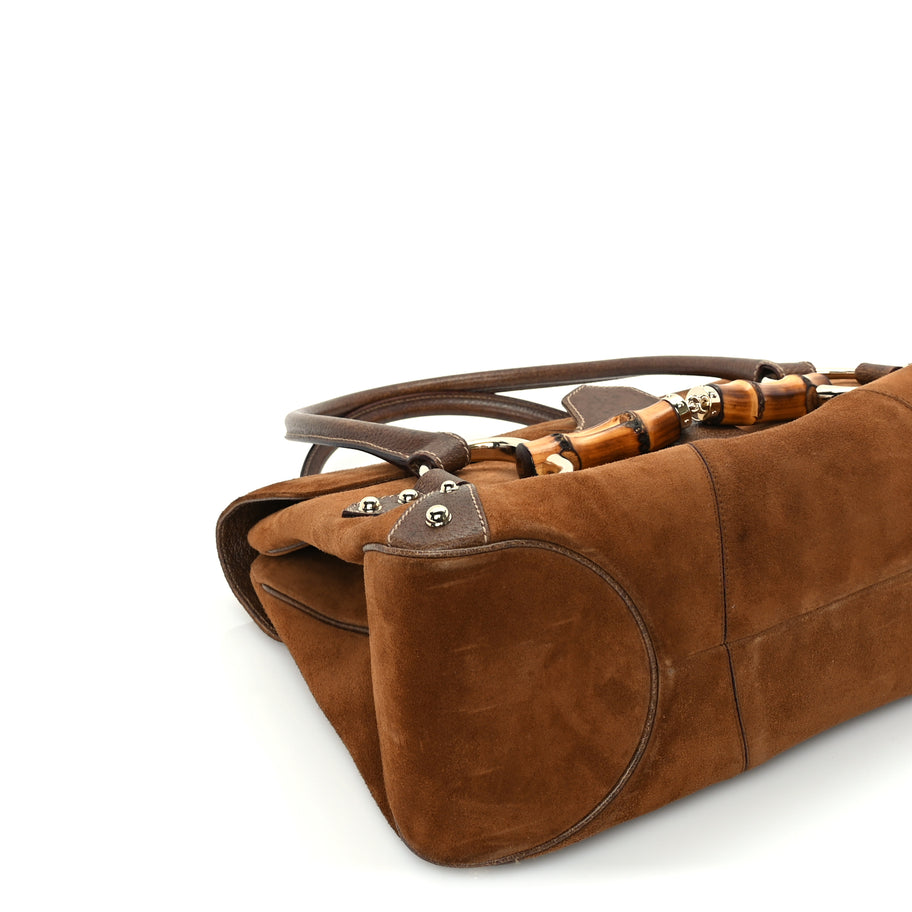 Gucci Suede Bamboo Horsebit Large Flap Bag Brown Image 7