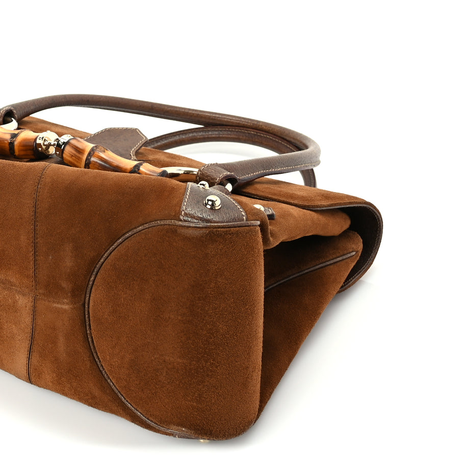 Gucci Suede Bamboo Horsebit Large Flap Bag Brown Image 8