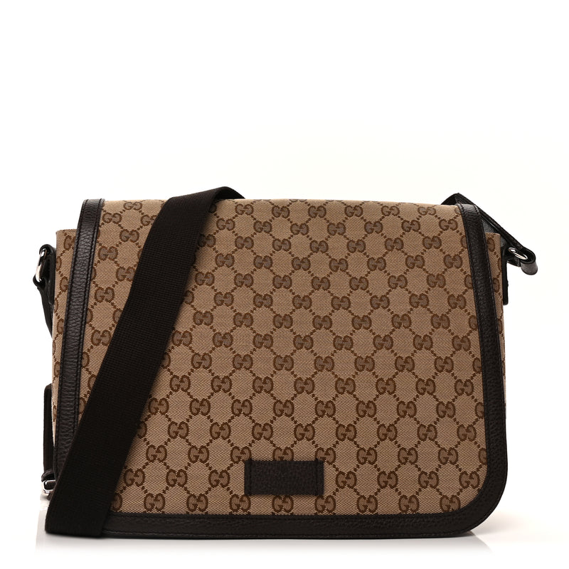  Gucci Monogram Large Flap Messenger Bag  Beige Dark Brown