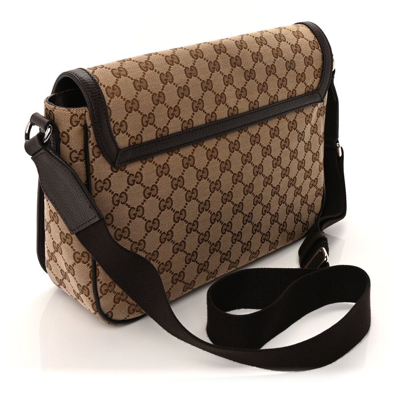  Gucci Monogram Large Flap Messenger Bag  Beige Dark Brown