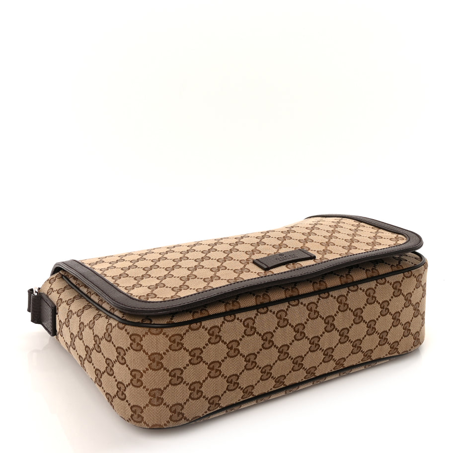 Gucci Monogram Large Flap Messenger Bag  Beige Dark Brown Image 3