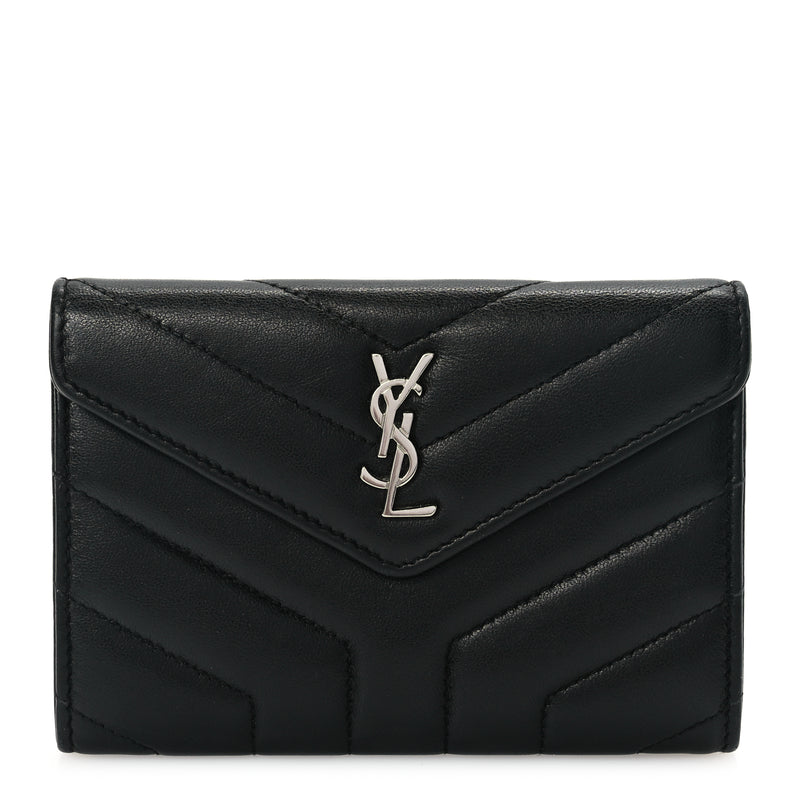  Saint Laurent Lambskin Y Quilted Monogram Small Loulou Envelope Wallet Black