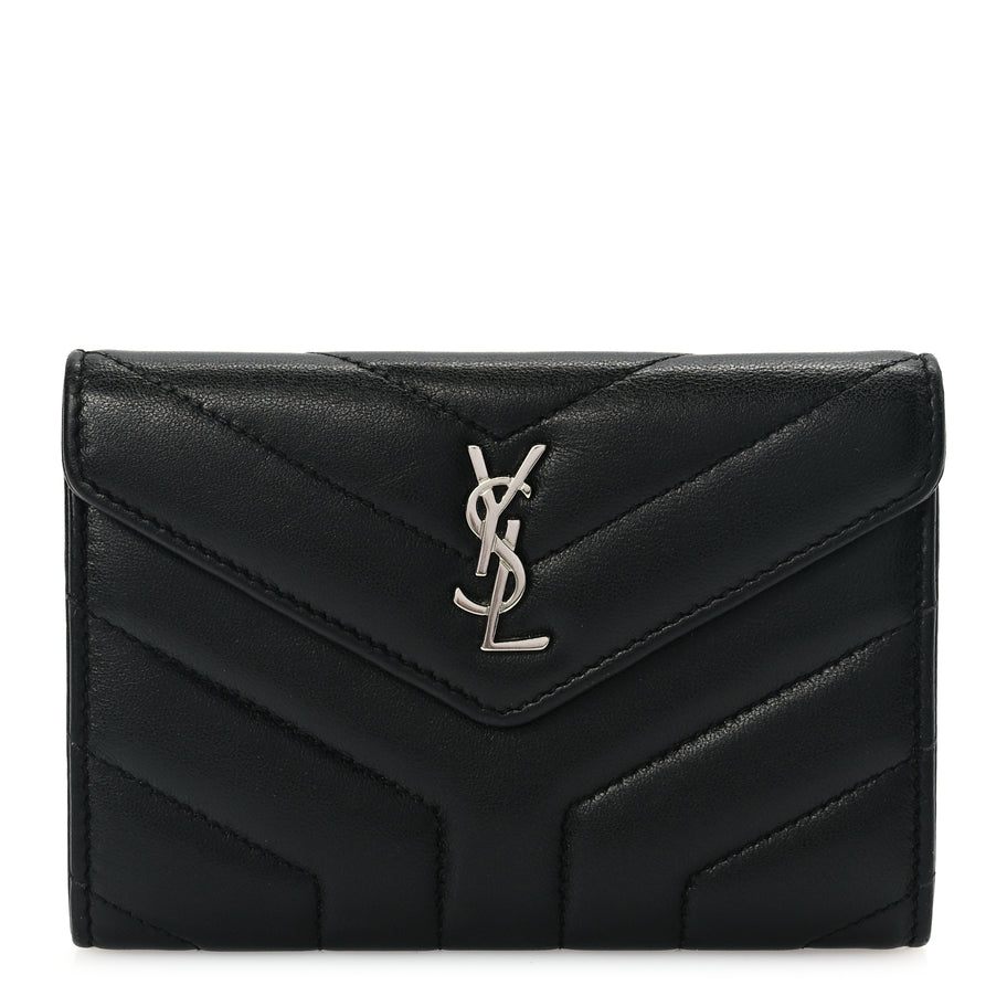 Saint Laurent Lambskin Y Quilted Monogram Small Loulou Envelope Wallet Black Image 1