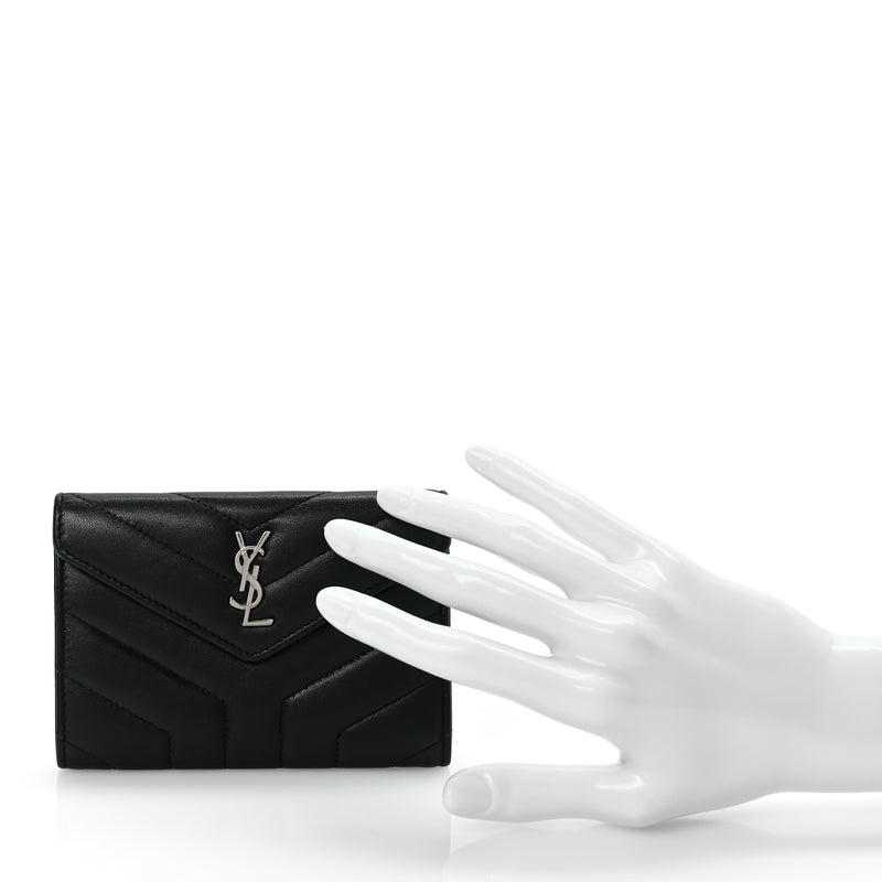  Saint Laurent Lambskin Y Quilted Monogram Small Loulou Envelope Wallet Black