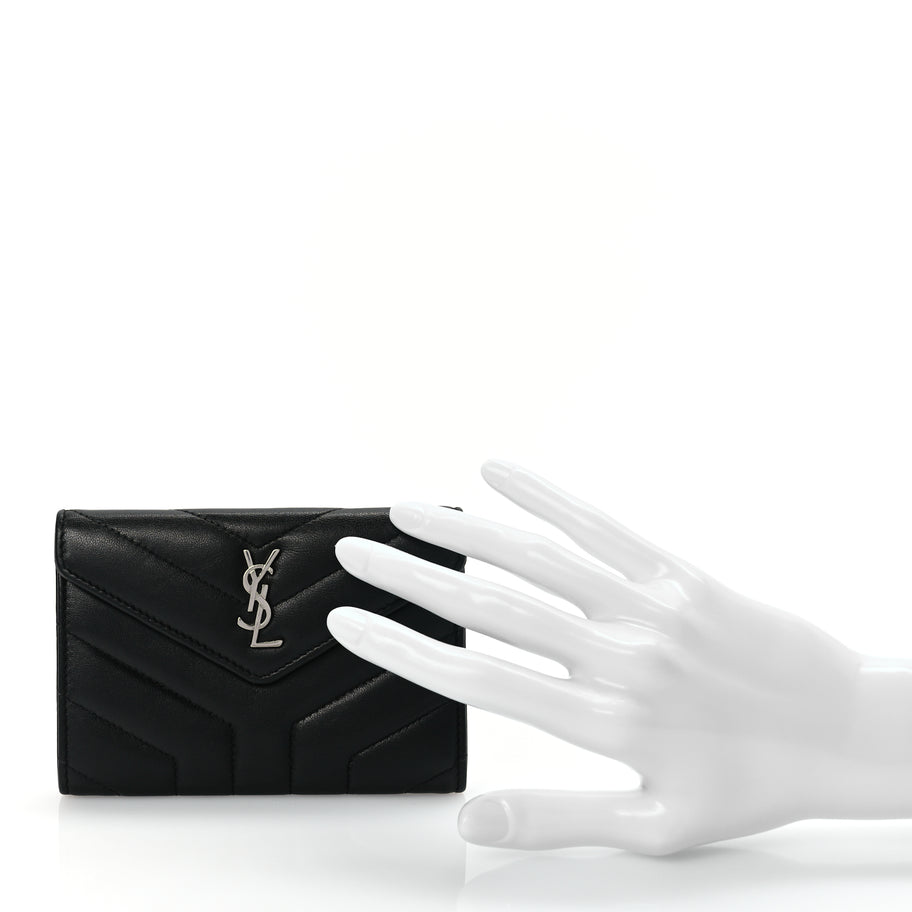 Saint Laurent Lambskin Y Quilted Monogram Small Loulou Envelope Wallet Black Image 2