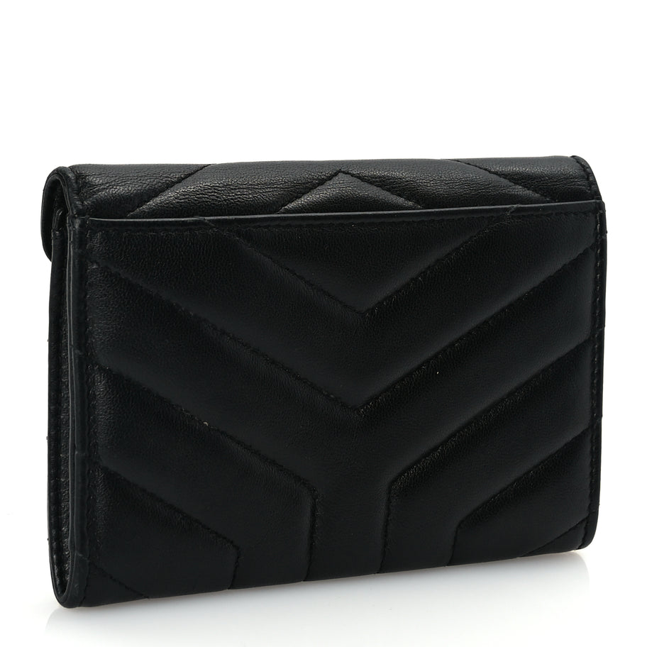 Saint Laurent Lambskin Y Quilted Monogram Small Loulou Envelope Wallet Black Image 3