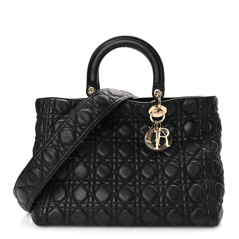  Christian Dior Grained Calfskin Cannage Large Supple Lady Dior Black