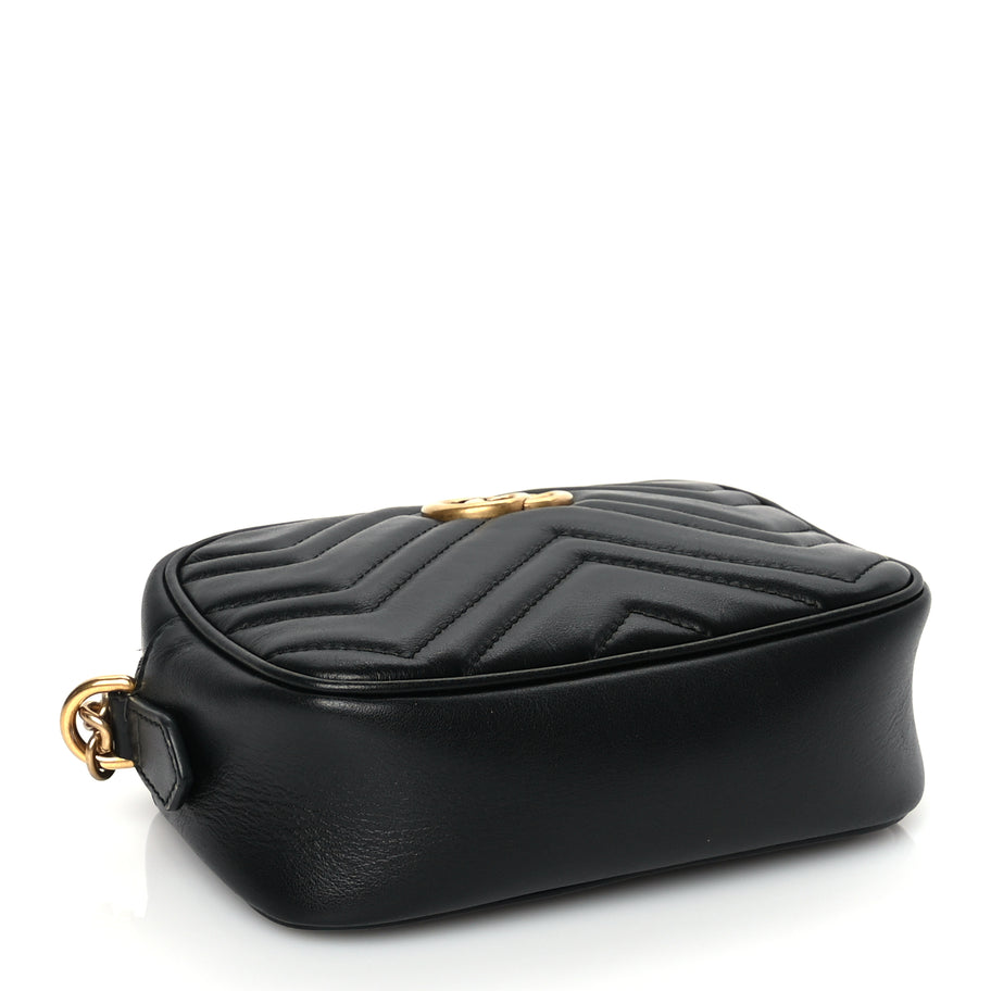 Gucci Calfskin Matelasse Mini GG Marmont Chain Shoulder Bag Black Image 3