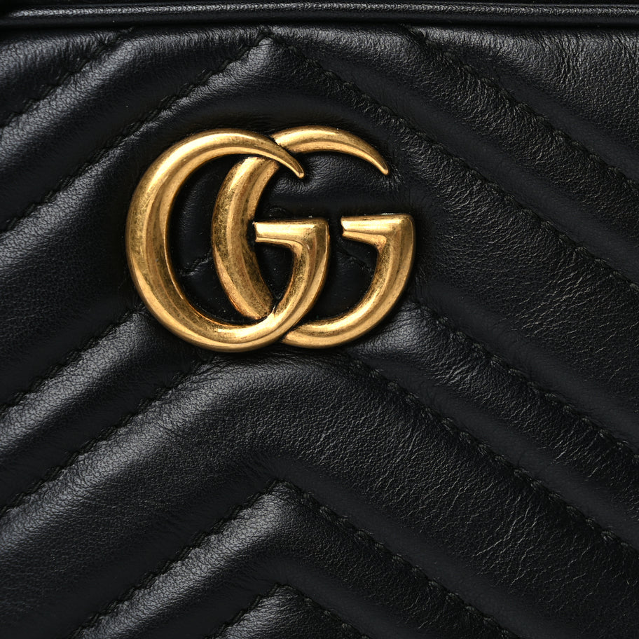 Gucci Calfskin Matelasse Mini GG Marmont Chain Shoulder Bag Black Image 6