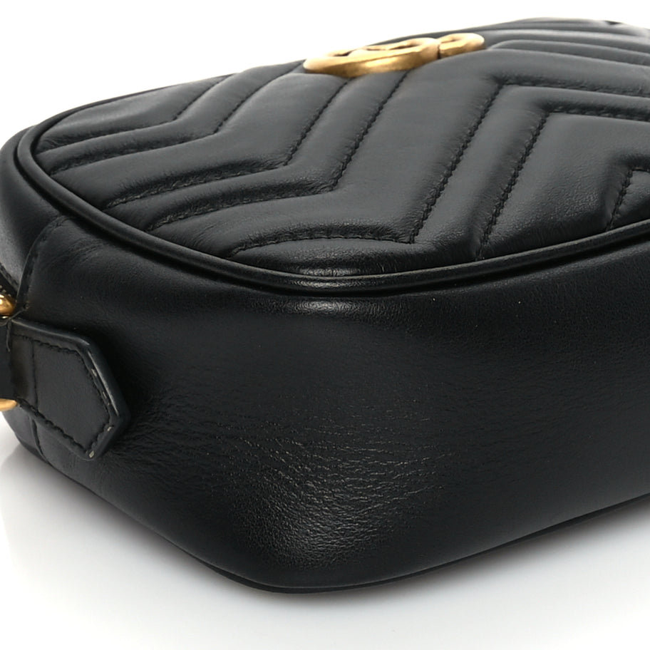 Gucci Calfskin Matelasse Mini GG Marmont Chain Shoulder Bag Black Image 7