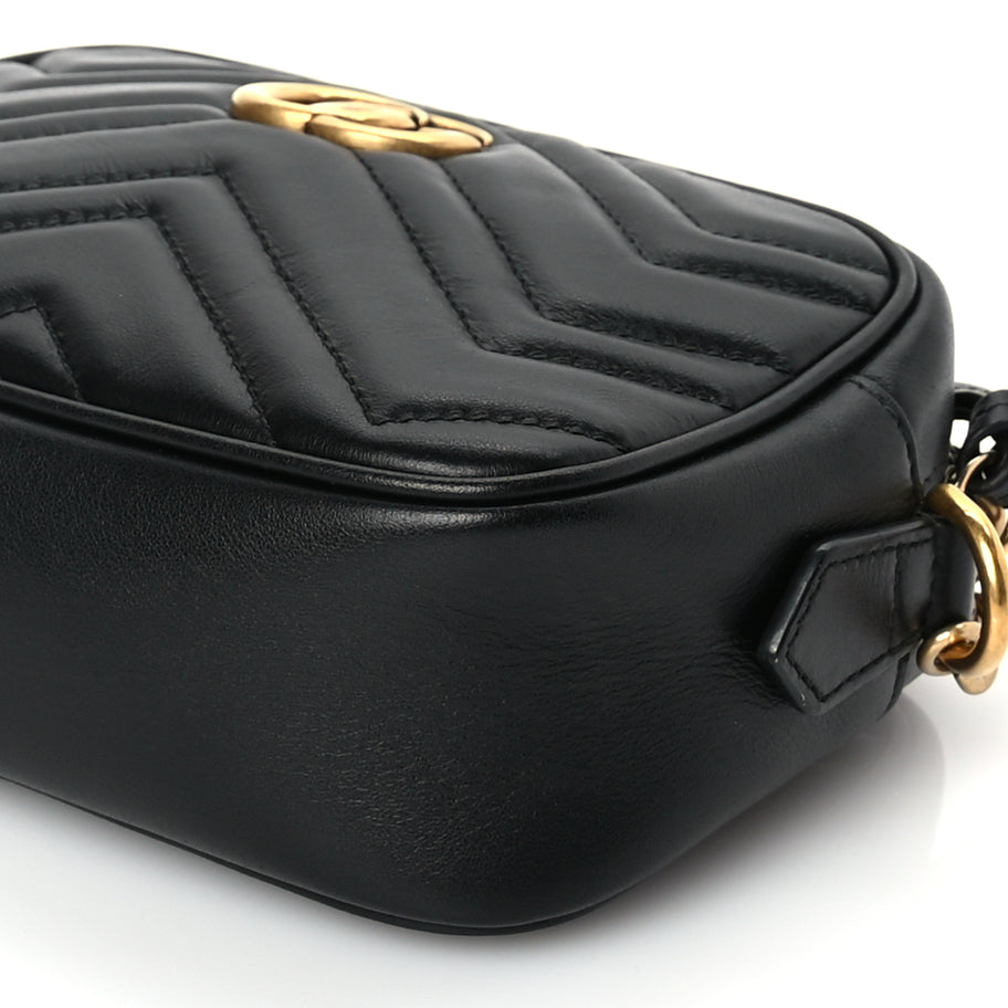 Gucci Calfskin Matelasse Mini GG Marmont Chain Shoulder Bag Black Image 8