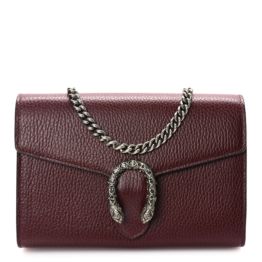 Gucci GUCCI Dollar Calfskin Crystal Mini Dionysus Chain Wallet Vintage Bordeaux Image 1