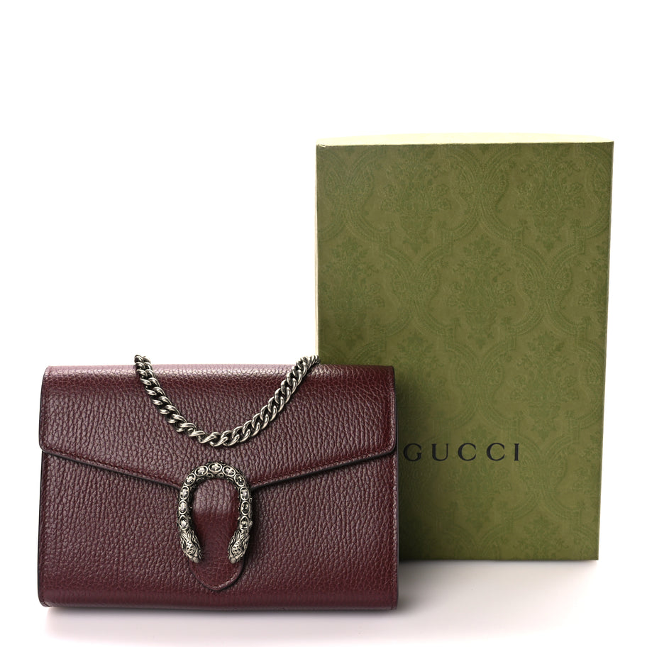 Gucci GUCCI Dollar Calfskin Crystal Mini Dionysus Chain Wallet Vintage Bordeaux Image 10