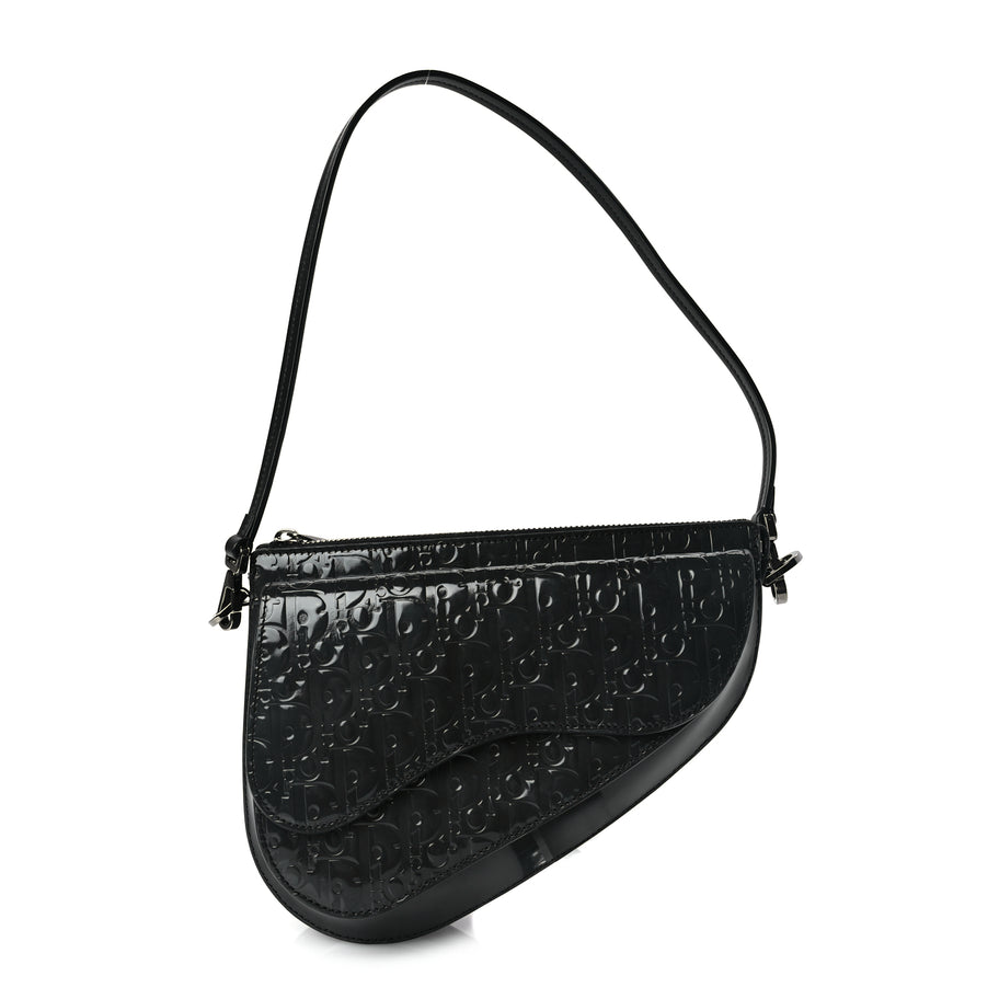 Christian Dior Patent Oblique Embossed Saddle Boxy Bag Black Image 1
