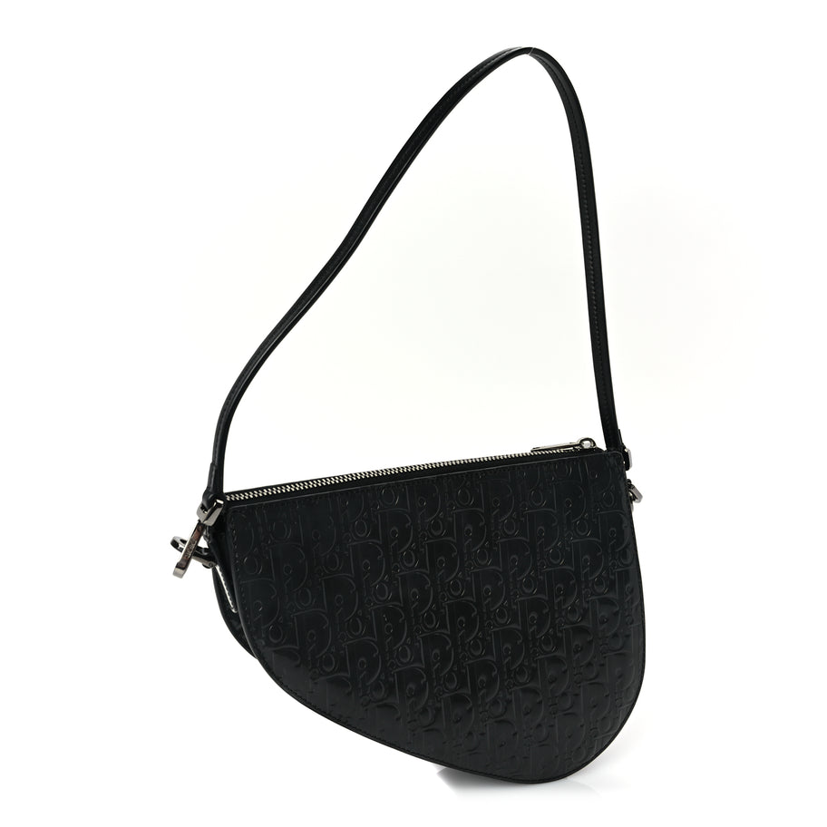 Christian Dior Patent Oblique Embossed Saddle Boxy Bag Black Image 2