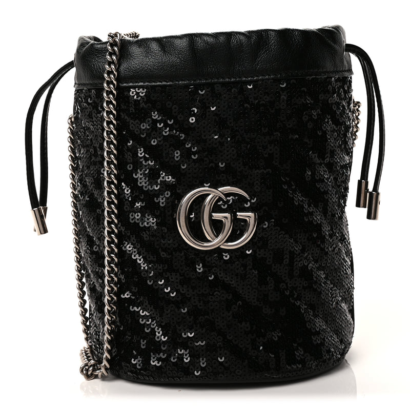  Gucci Sequin Mini GG Marmont 2.0 Bucket Bag  Black