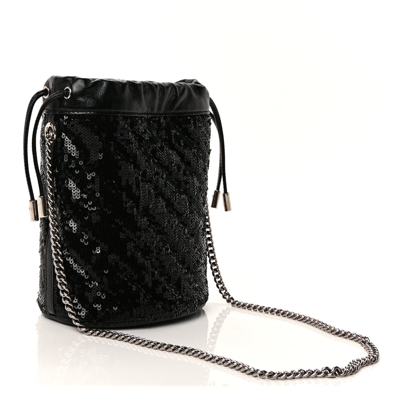  Gucci Sequin Mini GG Marmont 2.0 Bucket Bag  Black