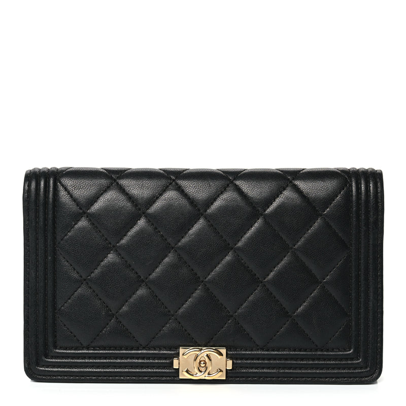 Chanel Lambskin Quilted Boy Yen Wallet Black